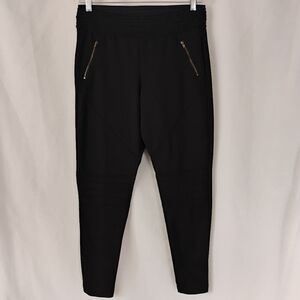 Women's Black Moto Style Ponte Pants Joggers Zippers Stretchy Comfort Motorcycle